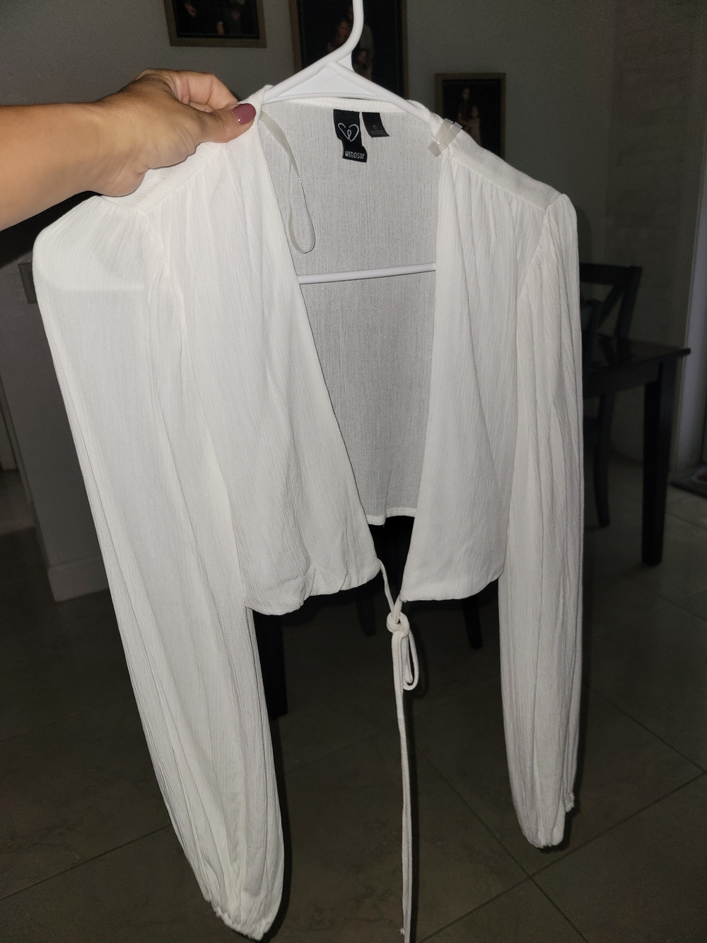 Windsor White Long Sleeve Tie-Front Crop Top